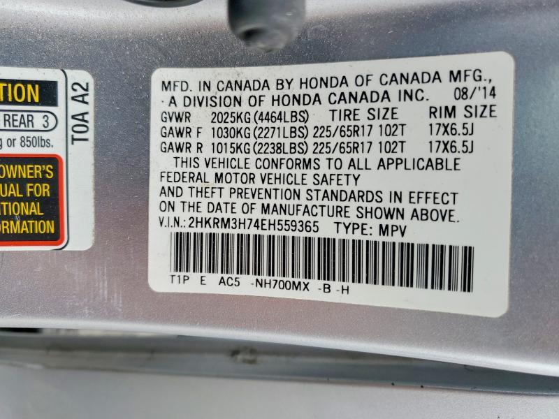 Продаж на аукціоні авто 2014 Honda Cr-v, vin: 2HKRM3H74EH559365, номер лоту: 58785926