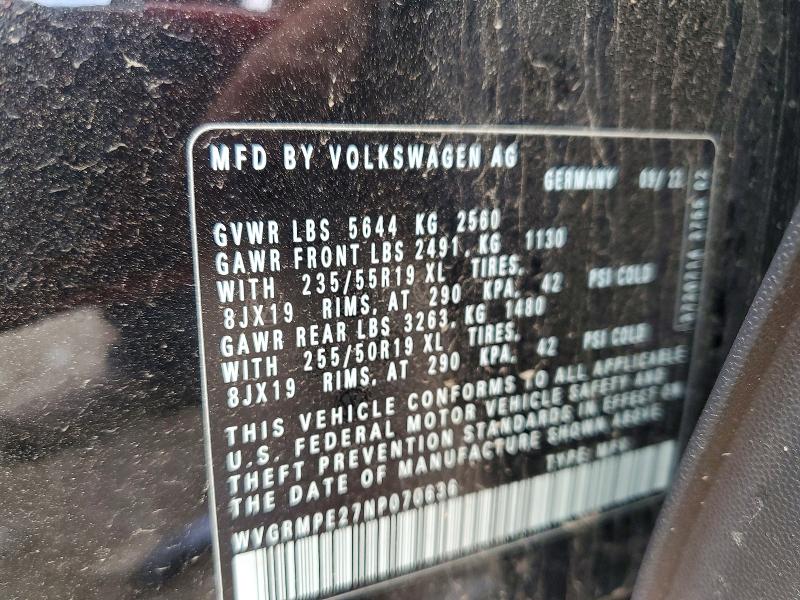 56774596 :رقم المزاد ، WVGRMPE27NP070636 vin ، 2022 Volkswagen Id.4 مزاد بيع