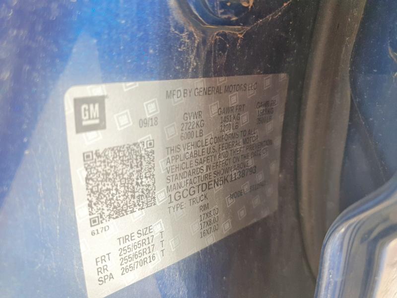2019 Chevrolet Colorado მანქანა იყიდება აუქციონზე, vin: 1GCGTDEN5K1138793, აუქციონის ნომერი: 59103126