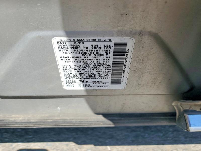 2006 Nissan Murano მანქანა იყიდება აუქციონზე, vin: JN8AZ08W36W537118, აუქციონის ნომერი: 56145556