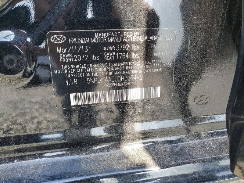 59104546 :رقم المزاد ، 5NPDH4AE0DH309472 vin ، 2013 Hyundai Elantra مزاد بيع