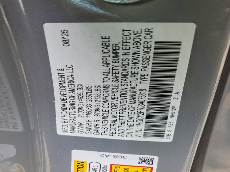 56139716 :رقم المزاد ، 1HGCY2F70SA075818 vin ، 2025 Honda Accord مزاد بيع