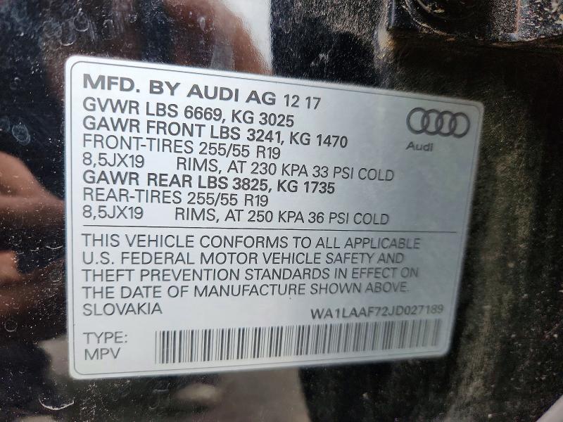 Продажа на аукционе авто 2018 Audi Q7, vin: WA1LAAF72JD027189, номер лота: 54822546