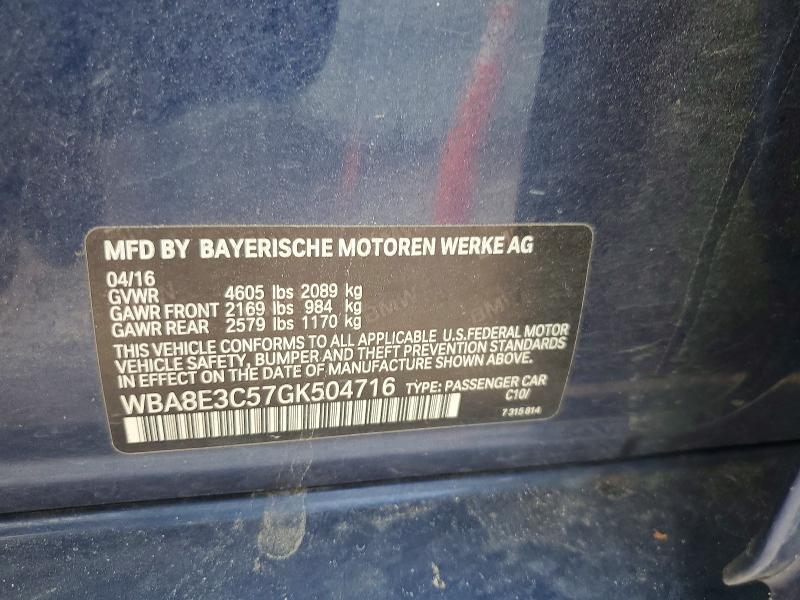 56313276 :رقم المزاد ، WBA8E3C57GK504716 vin ، 2016 Bmw 328 مزاد بيع