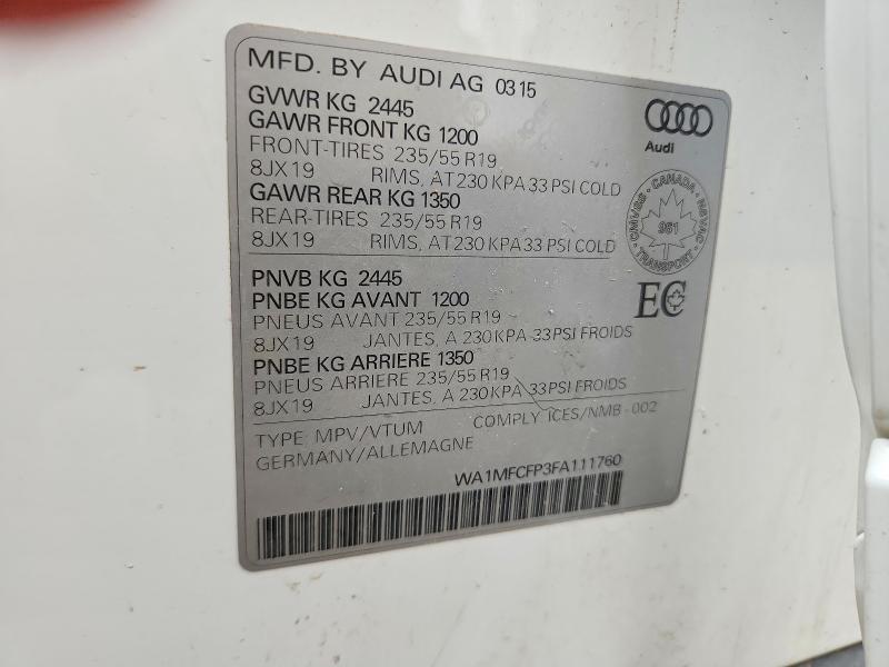2015 Audi Q5 მანქანა იყიდება აუქციონზე, vin: WA1MFCFP3FA111760, აუქციონის ნომერი: 58398666