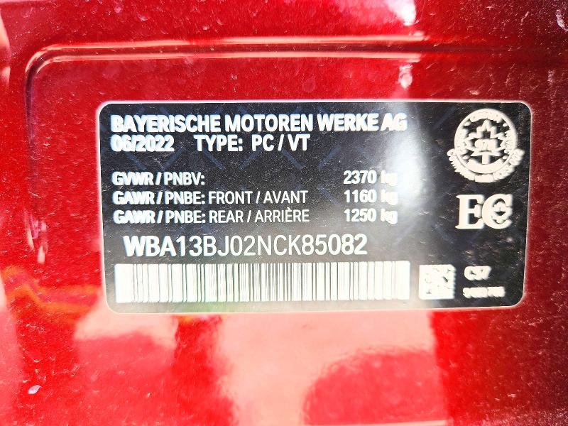 57266646 :رقم المزاد ، WBA13BJ02NCK85082 vin ، 2022 Bmw 530 مزاد بيع
