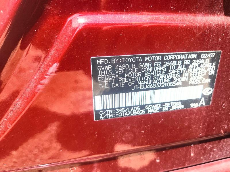 Продаж на аукціоні авто 2007 Lexus Es, vin: JTHBJ46G372105548, номер лоту: 59302066