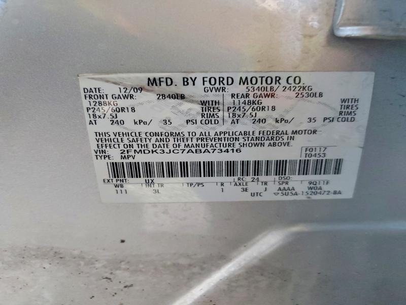 2010 Ford Edge მანქანა იყიდება აუქციონზე, vin: 2FMDK3JC7ABA73416, აუქციონის ნომერი: 55942386