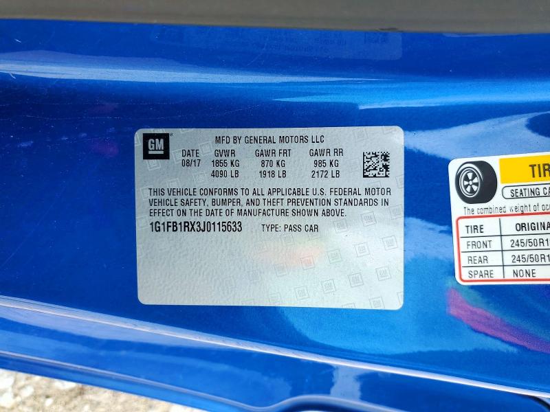 2018 Chevrolet Camaro მანქანა იყიდება აუქციონზე, vin: 1G1FB1RX3J0115633, აუქციონის ნომერი: 56668906