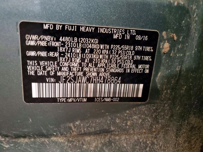2017 Subaru Forester მანქანა იყიდება აუქციონზე, vin: JF2SJAWC7HH478864, აუქციონის ნომერი: 56964456