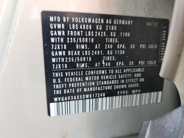 56500346 :رقم المزاد ، WVGAV3AX5DW617248 vin ، 2013 Volkswagen Tiguan مزاد بيع