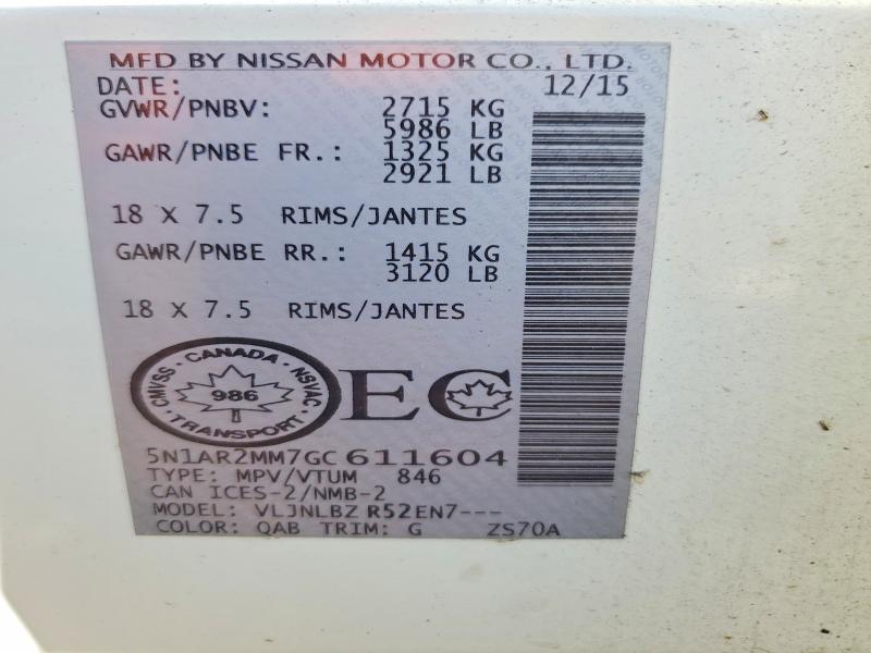 2016 Nissan Pathfinder მანქანა იყიდება აუქციონზე, vin: 5N1AR2MM7GC611604, აუქციონის ნომერი: 55702186