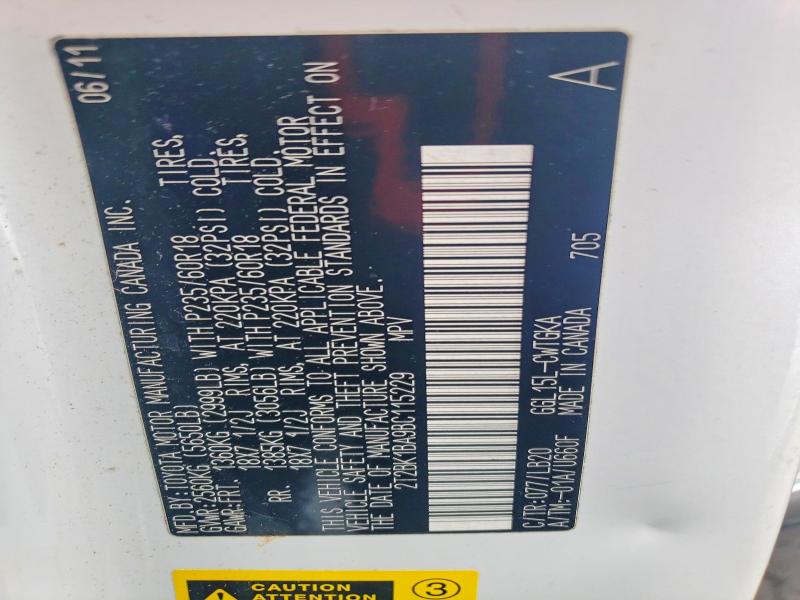 Aukcja sprzedaży 2011 Lexus Rx, vin: 2T2BK1BA9BC115229, numer aukcji: 58653596