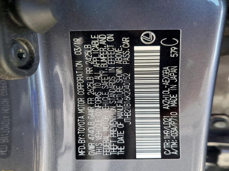 2019 Lexus Es მანქანა იყიდება აუქციონზე, vin: JTHB21B16K2040152, აუქციონის ნომერი: 58445646