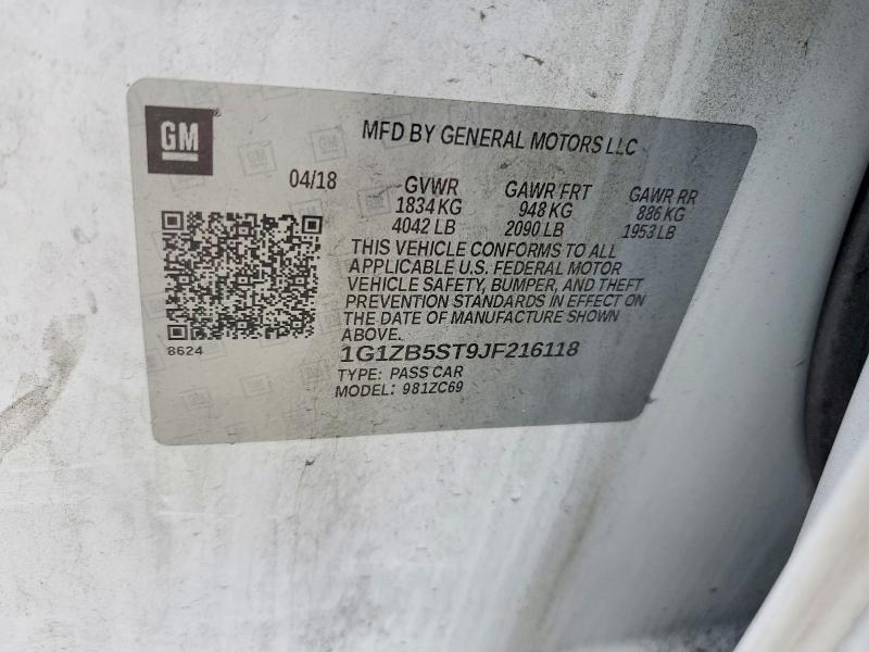 57313526 :رقم المزاد ، 1G1ZB5ST9JF216118 vin ، 2018 Chevrolet Malibu مزاد بيع