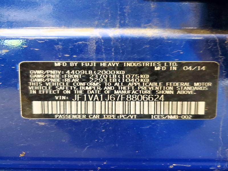 56780306 :رقم المزاد ، JF1VA1J67F8806624 vin ، 2015 Subaru Wrx مزاد بيع