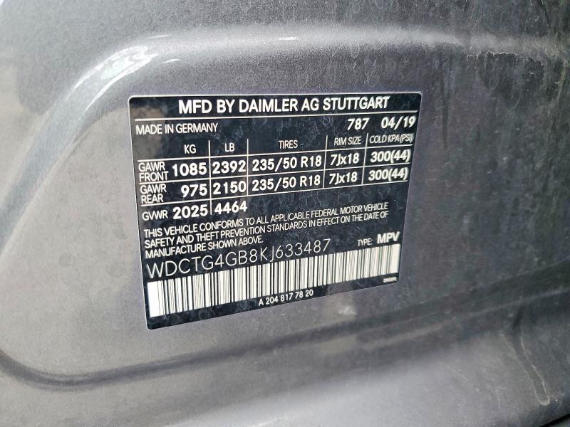 Продаж на аукціоні авто 2019 Mercedes-benz Gla, vin: WDCTG4GB8KJ633487, номер лоту: 59177546