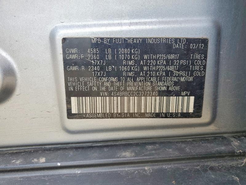 2012 Subaru Outback მანქანა იყიდება აუქციონზე, vin: 4S4BRBCC2C3272340, აუქციონის ნომერი: 58948506