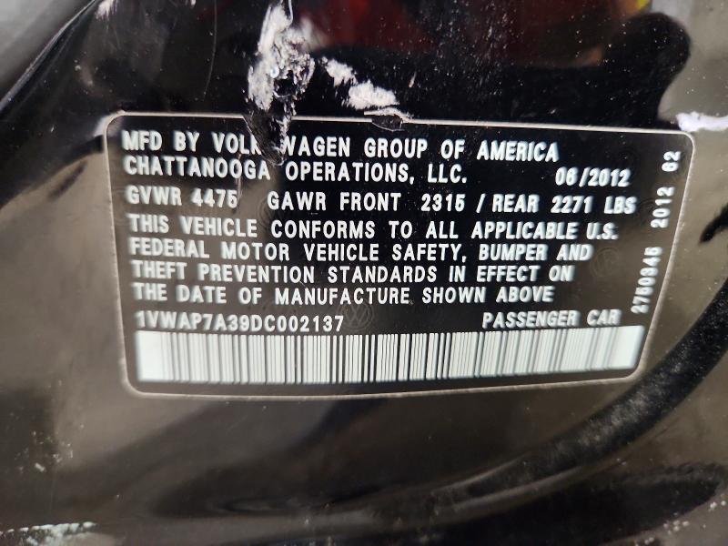 Aukcja sprzedaży 2013 Volkswagen Passat, vin: 1VWAP7A39DC002137, numer aukcji: 57624576