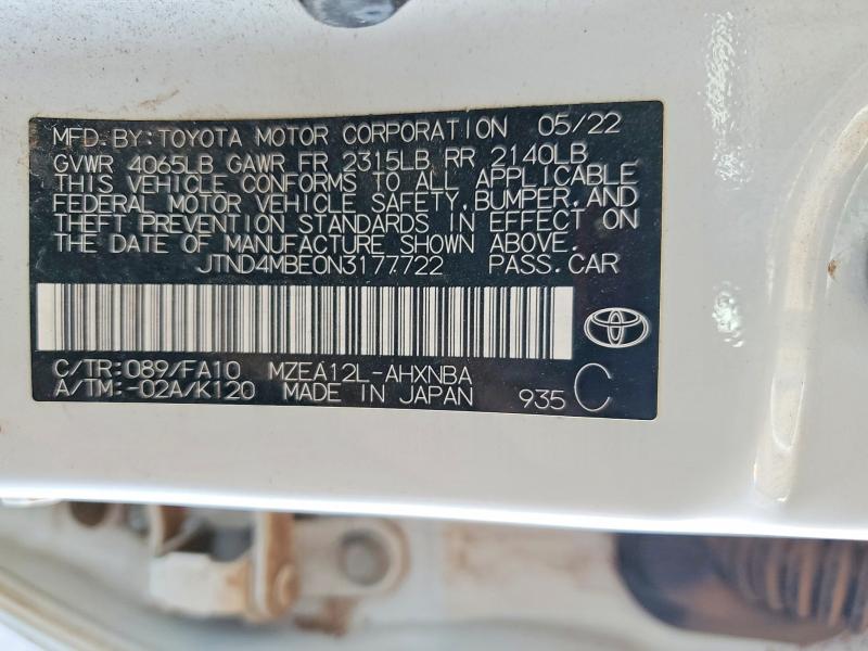 Aukcja sprzedaży 2022 Toyota Corolla Hatchback, vin: JTND4MBE0N3177722, numer aukcji: 56518446