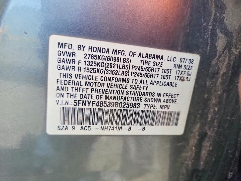Aukcja sprzedaży 2009 Honda Pilot, vin: 5FNYF48539B025983, numer aukcji: 58836086