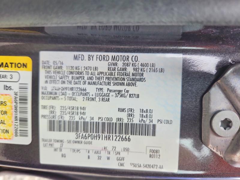 2017 Ford Fusion მანქანა იყიდება აუქციონზე, vin: 3FA6P0H91HR122666, აუქციონის ნომერი: 55916266