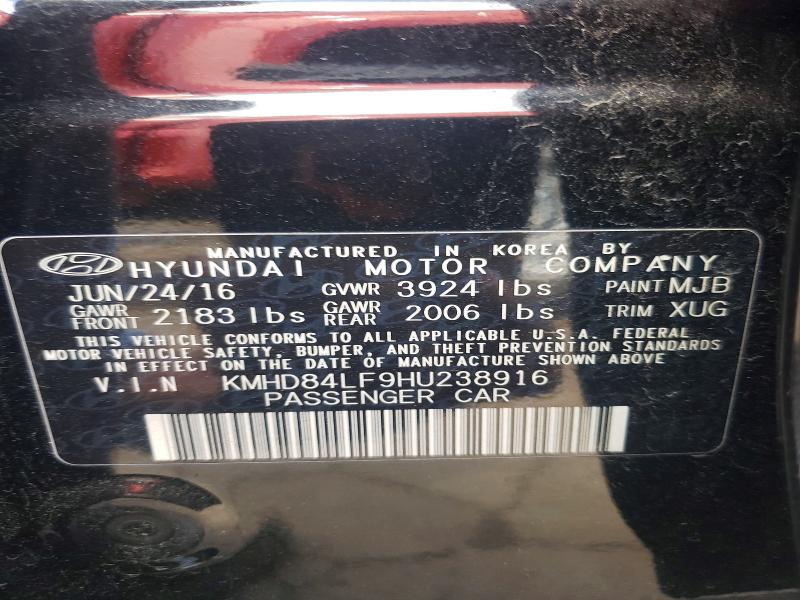 56852346 :رقم المزاد ، KMHD84LF9HU238916 vin ، 2017 Hyundai Elantra مزاد بيع