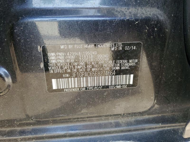 53922846 :رقم المزاد ، JF1GPAC65E8274664 vin ، 2014 Subaru Impreza مزاد بيع