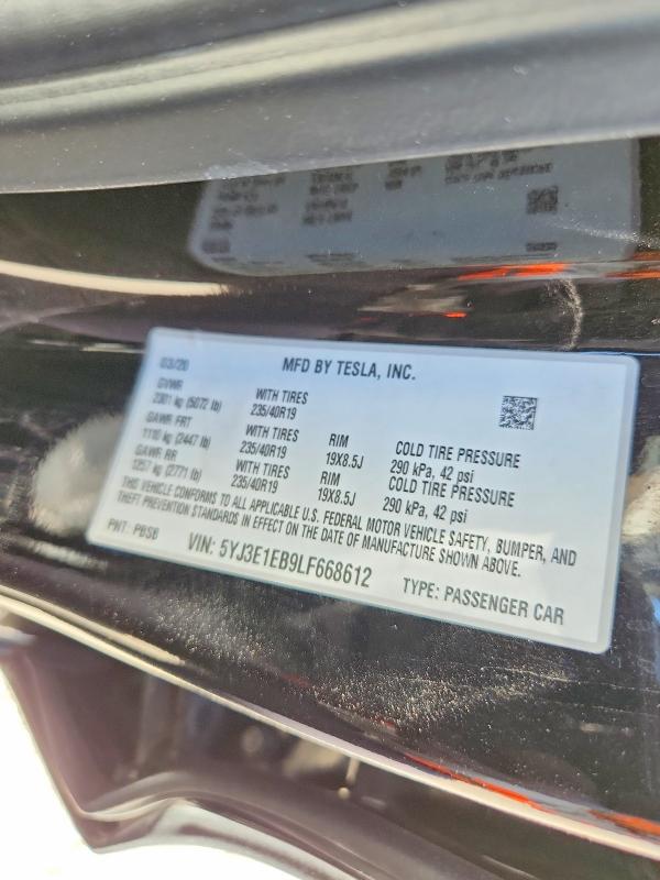Продажа на аукционе авто 2020 Tesla Model 3, vin: 5YJ3E1EB9LF668612, номер лота: 55955366