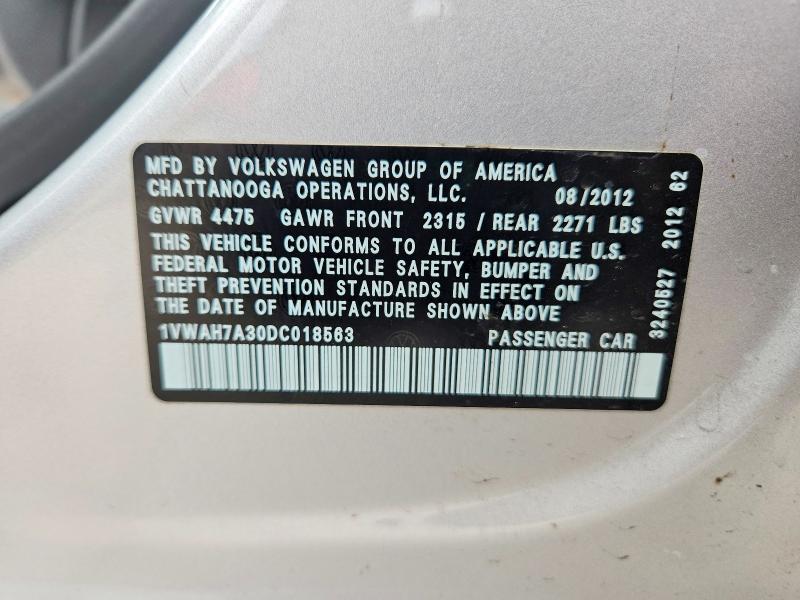 57070906 :رقم المزاد ، 1VWAH7A30DC018563 vin ، 2013 Volkswagen Passat مزاد بيع