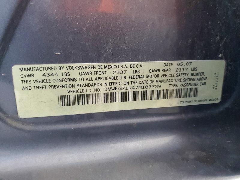 Aukcja sprzedaży 2007 Volkswagen Jetta, vin: 3VWEG71K47M183739, numer aukcji: 58656156