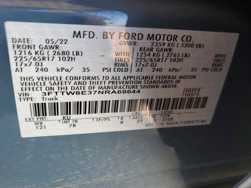 Aukcja sprzedaży 2022 Ford Maverick, vin: 3FTTW8E37NRA69644, numer aukcji: 56705266