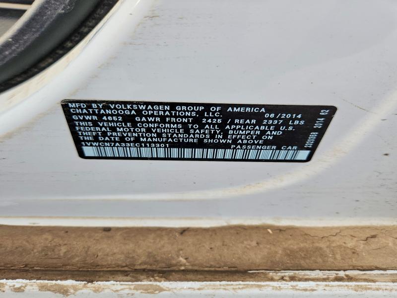 56135076 :رقم المزاد ، 1VWCN7A33EC113301 vin ، 2014 Volkswagen Passat مزاد بيع