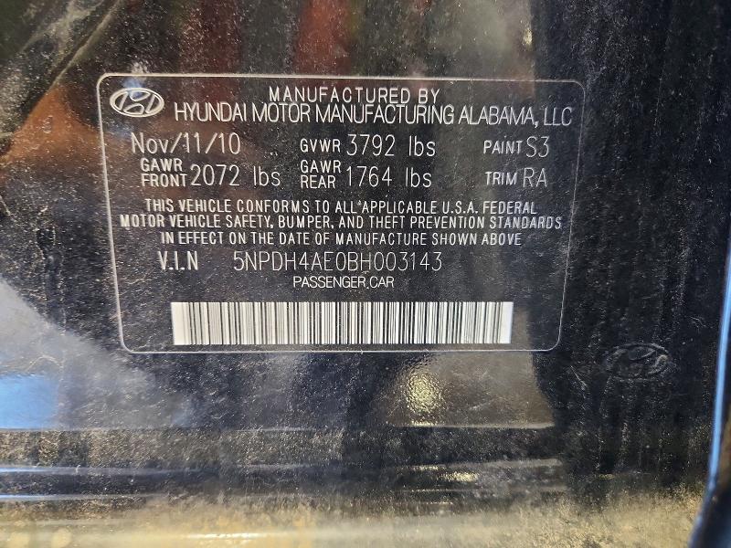 Aukcja sprzedaży 2011 Hyundai Elantra, vin: 5NPDH4AE0BH003143, numer aukcji: 55847796