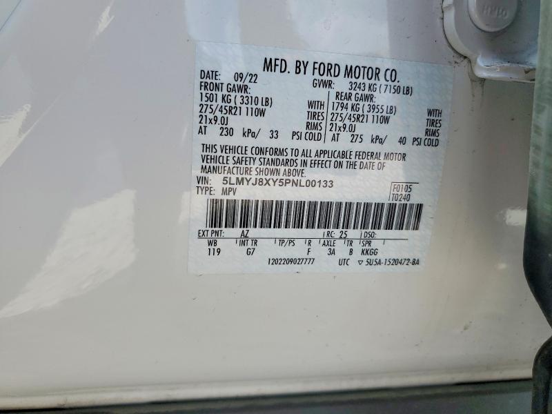 55445886 :رقم المزاد ، 5LMYJ8XY5PNL00133 vin ، 2023 Lincoln Aviator مزاد بيع