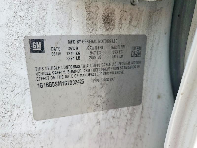 57724816 :رقم المزاد ، 1G1BG5SM1G7302425 vin ، 2016 Chevrolet Cruze مزاد بيع