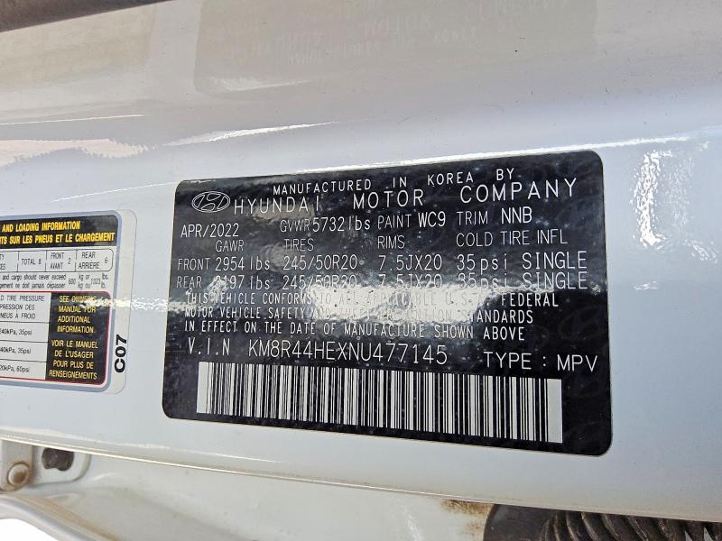 56532536 :رقم المزاد ، KM8R44HEXNU477145 vin ، 2022 Hyundai Palisade مزاد بيع