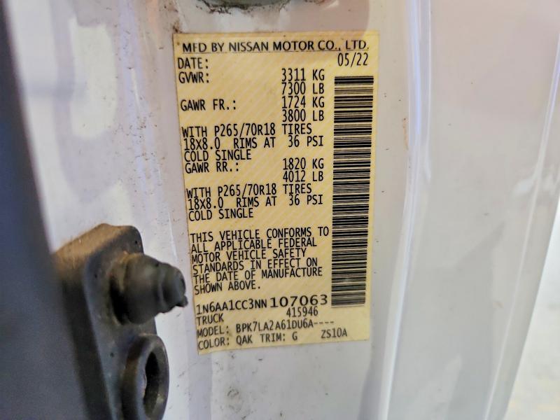 56785506 :رقم المزاد ، 1N6AA1CC3NN107063 vin ، 2022 Nissan Titan مزاد بيع
