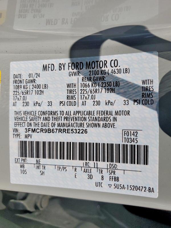Продажа на аукционе авто 2024 Ford Bronco Sport, vin: 3FMCR9B67RRE53226, номер лота: 55518266
