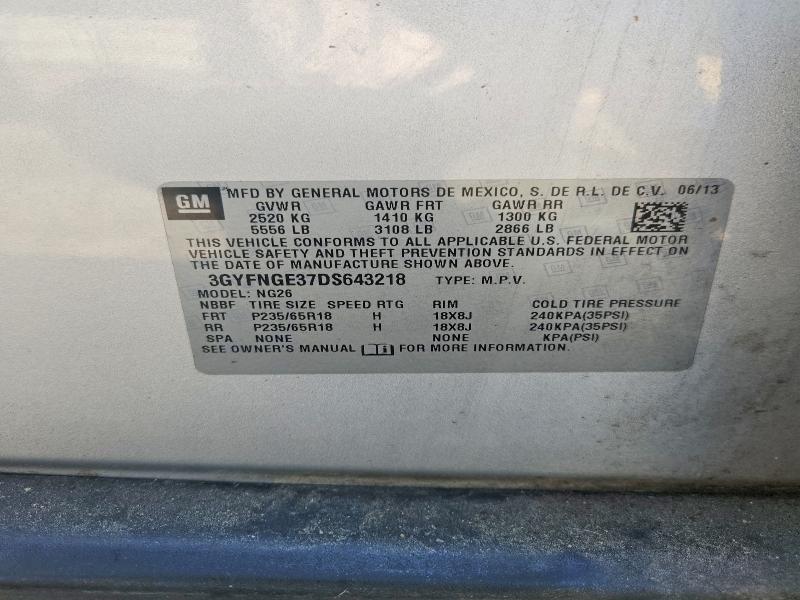 59550246 :رقم المزاد ، 3GYFNGE37DS643218 vin ، 2013 Cadillac Srx مزاد بيع