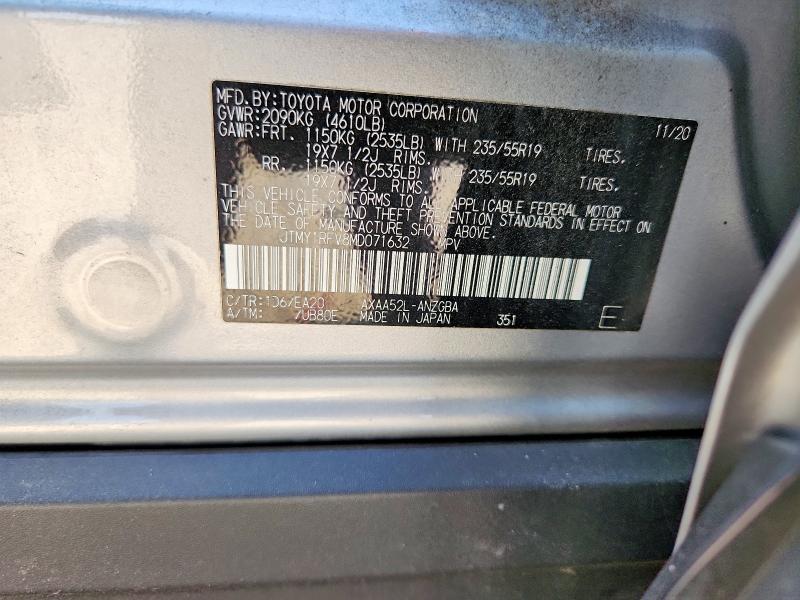 Auction sale of the 2021 Toyota Rav4, vin: JTMY1RFV8MD071632, lot number: 57021666