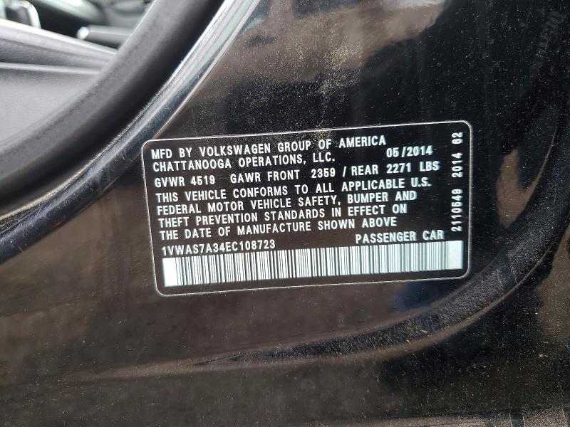 2014 Volkswagen Passat მანქანა იყიდება აუქციონზე, vin: 1VWAS7A34EC108723, აუქციონის ნომერი: 58784496
