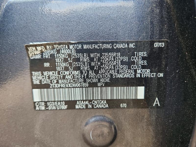 Aukcja sprzedaży 2013 Toyota Rav4, vin: 2T3DFREVXDW067859, numer aukcji: 56446846