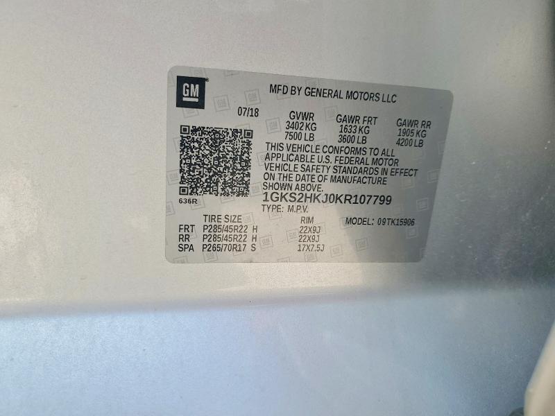 Aukcja sprzedaży 2019 Gmc Yukon Xl, vin: 1GKS2HKJ0KR107799, numer aukcji: 58764236