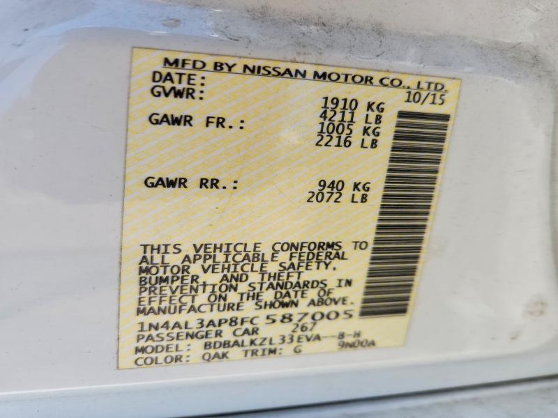 Aukcja sprzedaży 2015 Nissan Altima, vin: 1N4AL3AP8FC587005, numer aukcji: 55444736