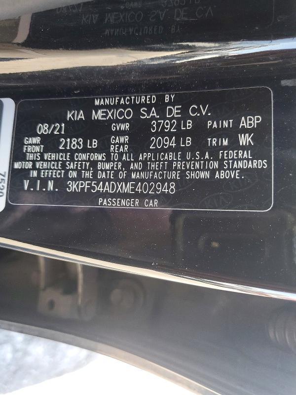 54997646 :رقم المزاد ، 3KPF54ADXME402948 vin ، 2021 Kia Forte مزاد بيع