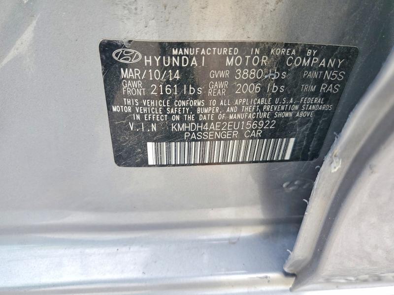 Auction sale of the 2014 Hyundai Elantra, vin: KMHDH4AE2EU156922, lot number: 57046536