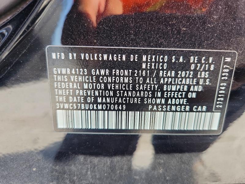 Продажа на аукционе авто 2019 Volkswagen Jetta, vin: 3VWC57BU0KM070649, номер лота: 59259216