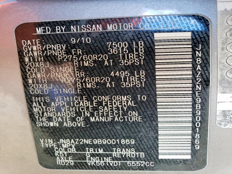 53250216 :رقم المزاد ، JN8AZ2NE9B9001869 vin ، 2011 Infiniti Qx56 مزاد بيع