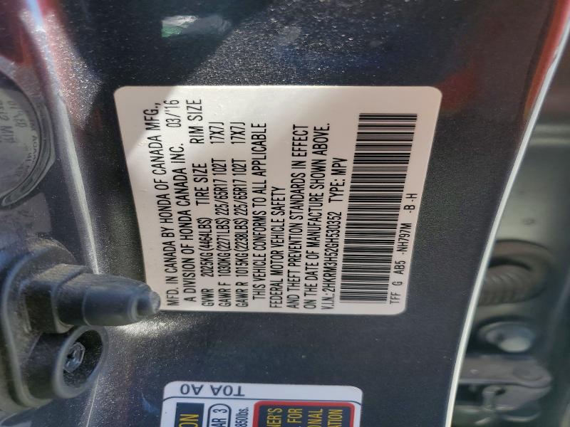 Auction sale of the 2016 Honda Cr-v, vin: 2HKRM3H52GH530352, lot number: 56301556